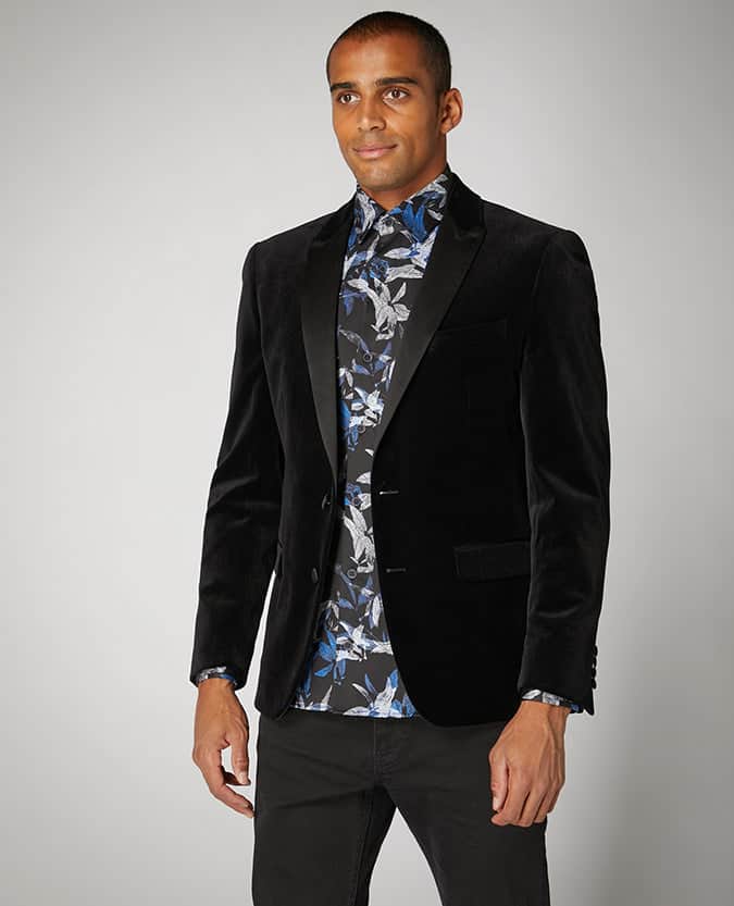 Remus Uomo Men’s Monti Slim Fit Velvet Tuxedo Jacket Black