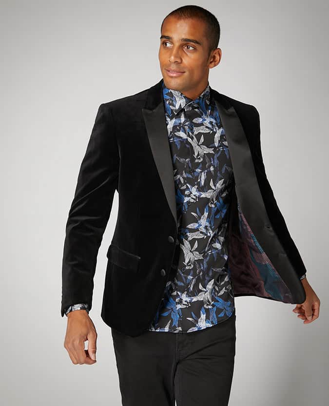 Remus Uomo Men’s Monti Slim Fit Velvet Tuxedo Jacket Black