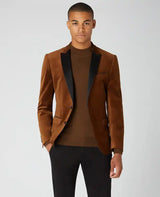 Remus Uomo Men’s Monti Slim Fit Velvet Tuxedo Jacket Tobacco