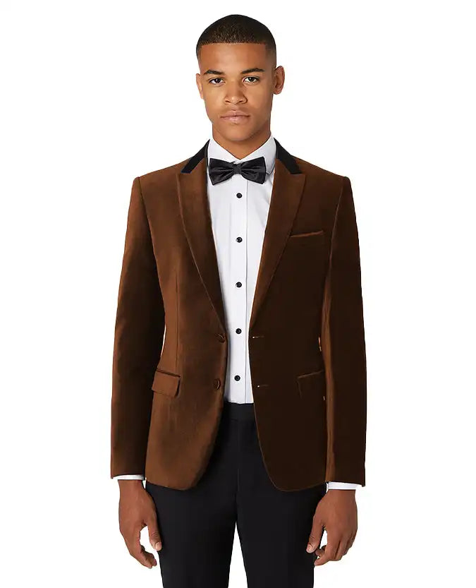 Remus Uomo Men’s Monti Slim Fit Velvet Tuxedo Jacket Tobacco