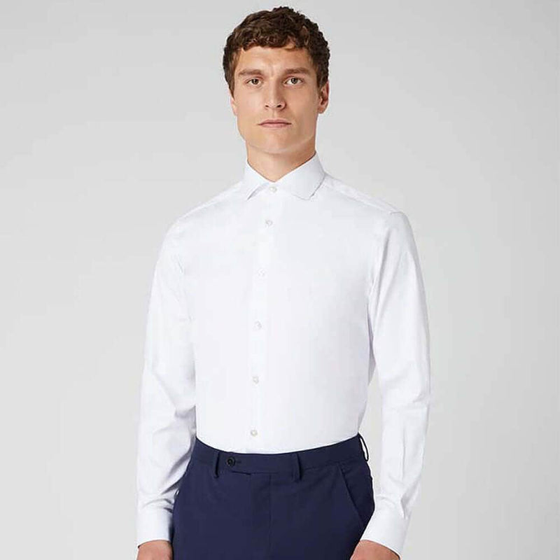 Remus Uomo Tapered Fit Cotton Stretch Shirt White - Shirts &