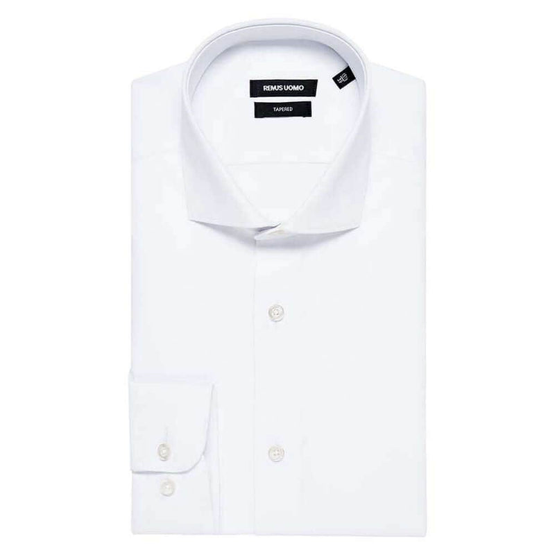 Remus Uomo Tapered Fit Cotton Stretch Shirt White - Shirts &