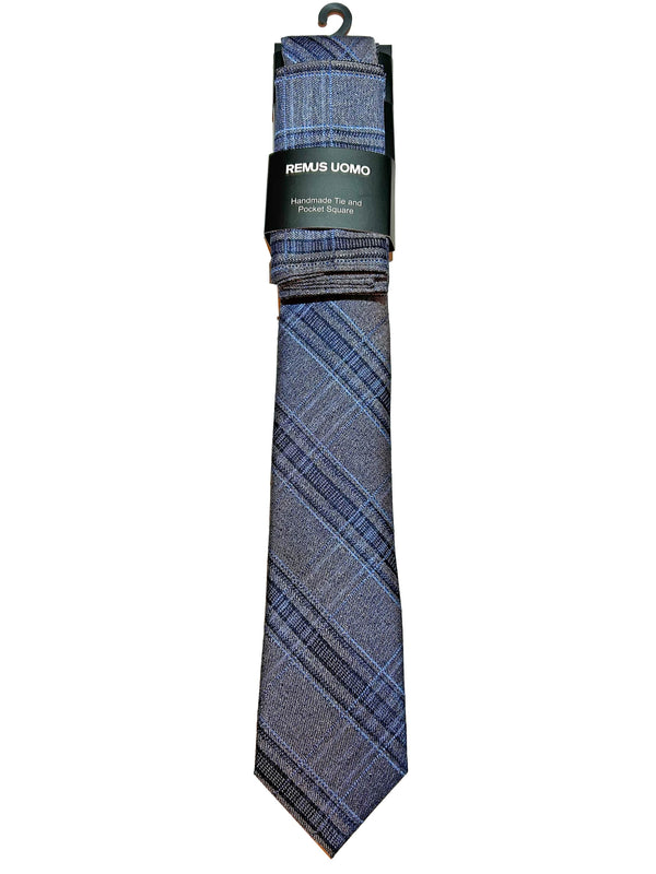 Remus Uomo Mens Tie & Pocket Square Set Blue Northern Ireland Belfast