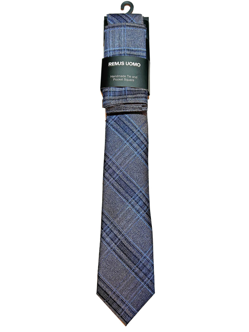 Remus Uomo Mens Tie & Pocket Square Set Blue Northern Ireland Belfast