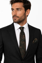 Remus Uomo Men’s Tie & Pocket Square Set Dark Green Copper Northern