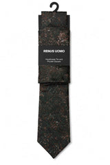 Remus Uomo Men’s Tie & Pocket Square Set Dark Green Copper Northern