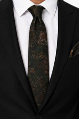 Remus Uomo Men’s Tie & Pocket Square Set Dark Green Copper Northern