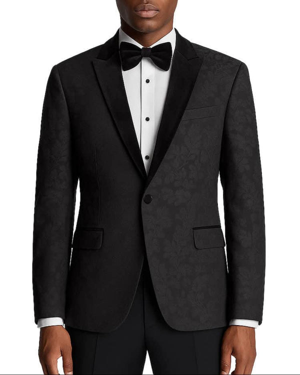 Remus Uomo Monti Slim Jacquard Floral Tuxedo Jacket Black Northern