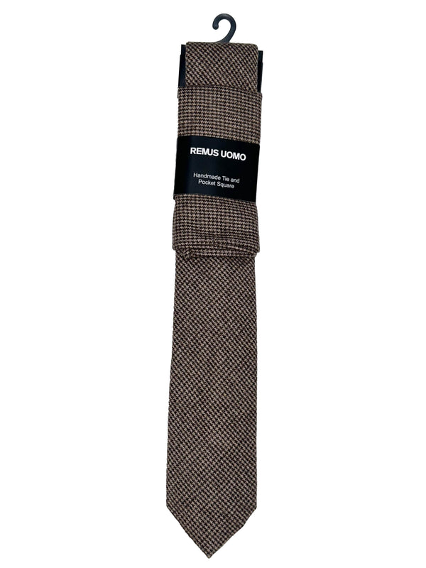 Remus Uomo Silk Tie & Pocket Square Set Brown Northern Ireland Belfast
