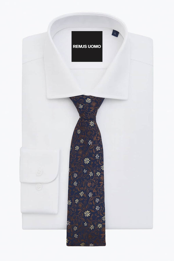 Remus Uomo Silk Tie & Pocket Square Set Navy/Brown Northern Ireland