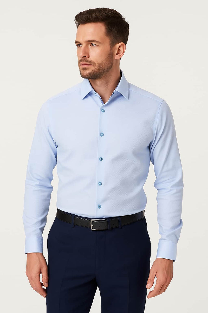 Remus Uomo Tapered Fit Long Sleeve Formal Shirt Light Blue Northern