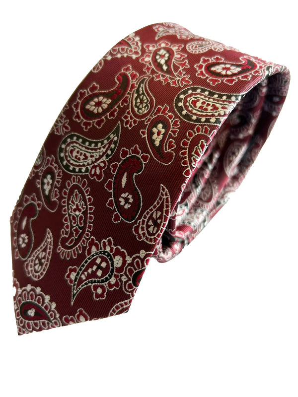 Remus Uomo Tie & Pocket Sqaure Set Paisley Wine Northern Ireland