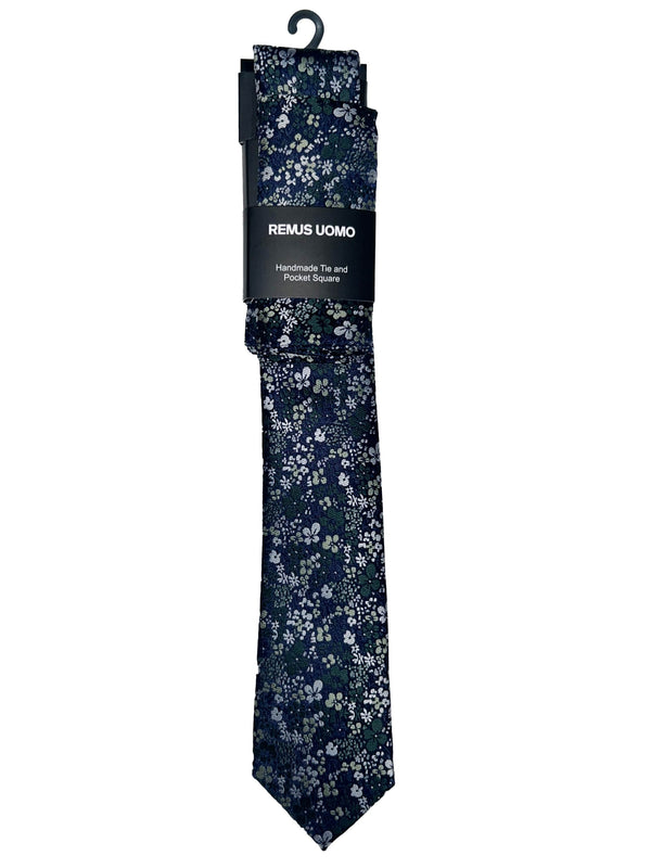 Remus Uomo Tie & Pocket Square Set Green/Navy Northern Ireland Belfast