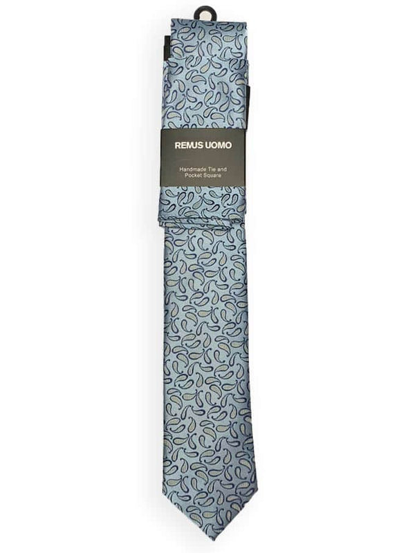 Remus Uomo Tie & Pocket Square Set Light Blue Ballynahinch Northern