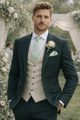 Remus Uomo Tie & Pocket Square Set Light Green Floral Northern