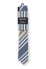 Remus Uomo Tie & Pocket Square Set Navy/Blue/Green Stripe Northern
