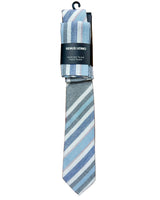 Remus Uomo Tie & Pocket Square Set Sky Blue/Navy/Pink Stripe Northern