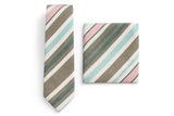 Remus Uomo Tie & Pocket Square Set Sky Green/Pink Stripe Northern