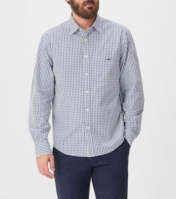 RM Williams Augusta Classic Poplin Shirt White/Blue Northern Ireland