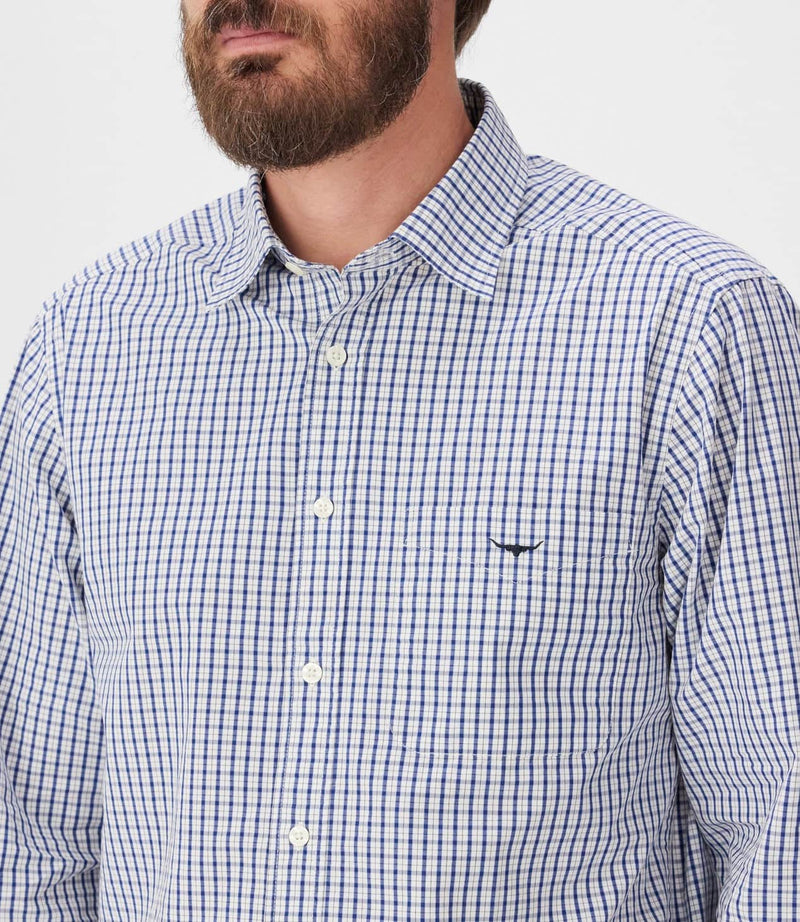 RM Williams Augusta Classic Poplin Shirt White/Blue Northern Ireland