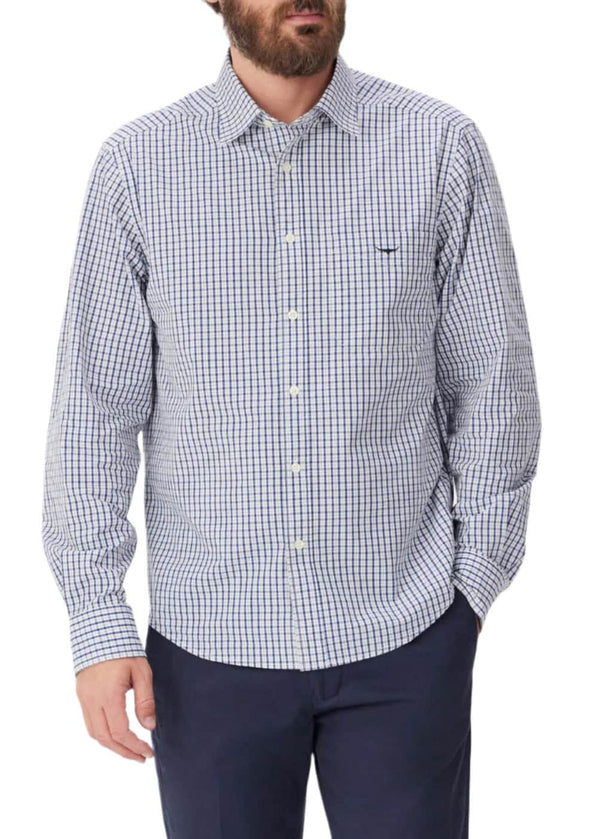 RM Williams Augusta Classic Poplin Shirt White/Blue Northern Ireland