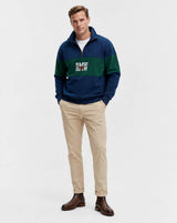 RM Williams Heritage Panel Quarter Zip Sweatshirt Worker Blue