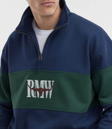 RM Williams Heritage Panel Quarter Zip Sweatshirt Worker Blue