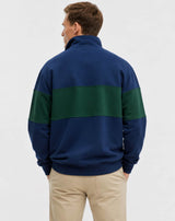 RM Williams Heritage Panel Quarter Zip Sweatshirt Worker Blue