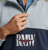 RM Williams Mens Heritage Panel Quarter Zip Sweatshirt Sky Blue