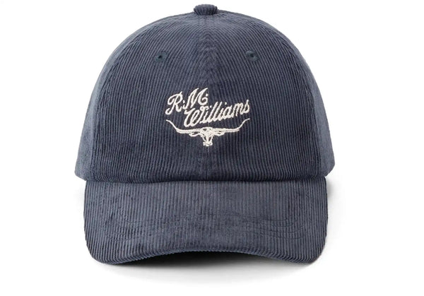 RM Williams Mens Script Longhorn Cord Baseball Cap Navy Northern