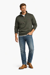 RM Williams Mulyungarie Half Zip Sweatshirt Fatigue Green Northern