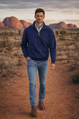 RM Williams Mulyungarie Half Zip Sweatshirt Vintage Blue Northern