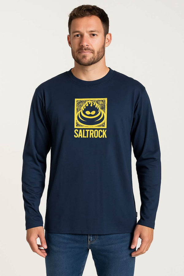 Saltrock Mens Box Stamp Logo LS T-Shirt Dress Blues Northern Ireland