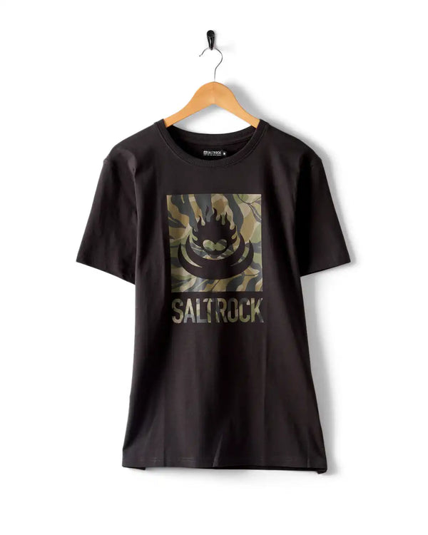 Saltrock Mens Camo Leaf Flame T-Shirt Dark Grey Northern Ireland