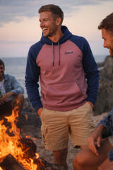 Saltrock Mens Postcard Script Raglan Pop Hoodie in Dark Pink/Blue