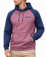 Saltrock Mens Postcard Script Raglan Pop Hoodie in Dark Pink/Blue