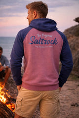 Saltrock Mens Postcard Script Raglan Pop Hoodie in Dark Pink/Blue