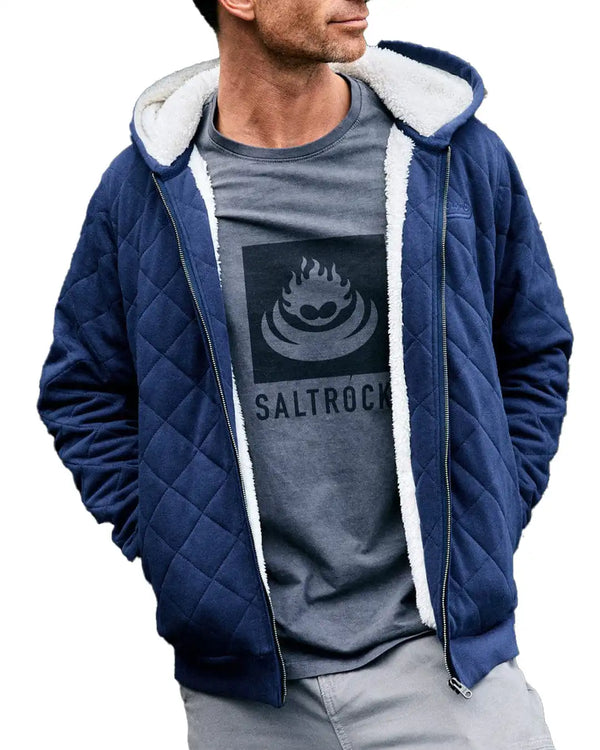 Saltrock Mens Tarka Quilted Borg Lined Zip Hoodie Navy Northern