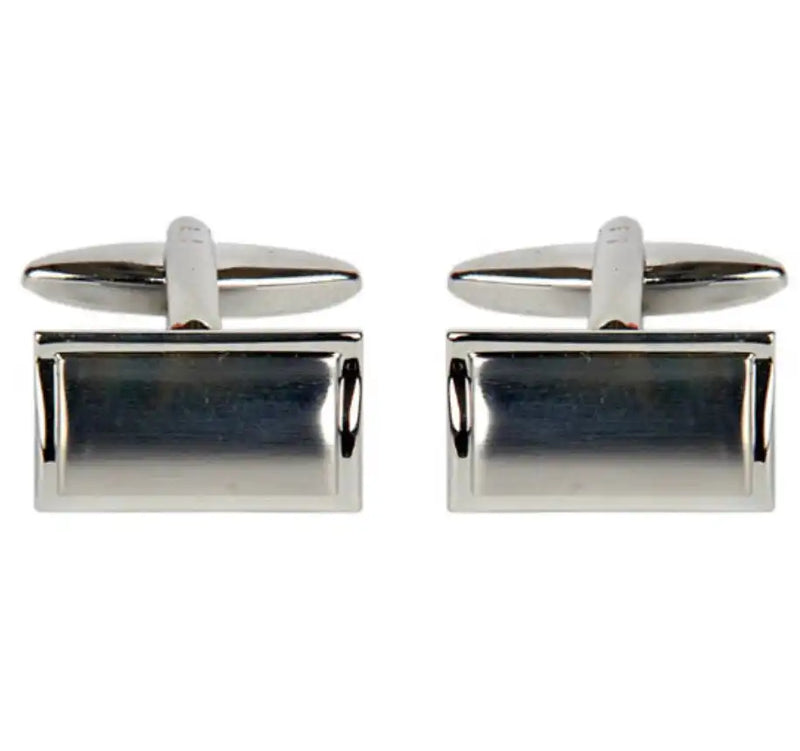 Shiny & Brushed Rectangular Curved Rhodium Cufflinks Ballynahinch