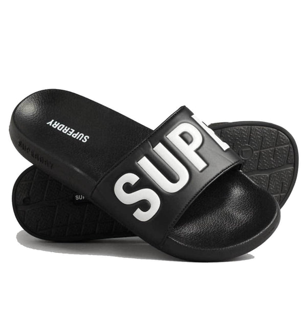 Superdry Core Pool Slides Black Optic White