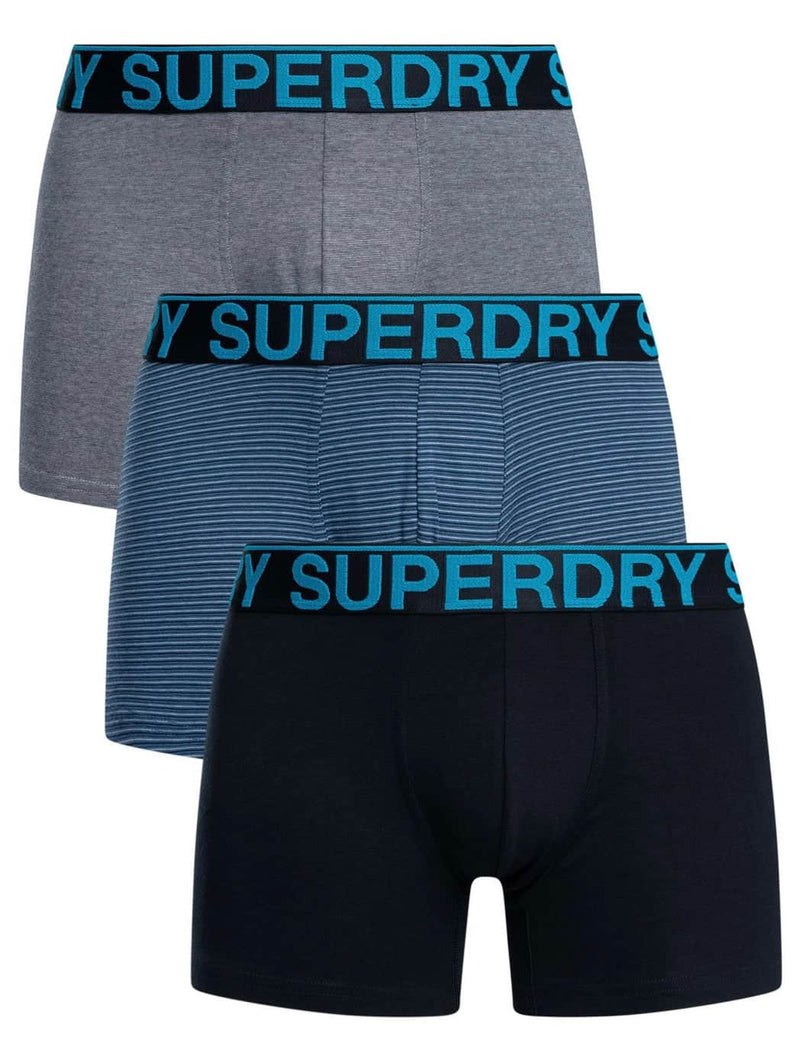 Superdry Mens 3 Pack Boxers Navy/Blue Stripe/Navy Feeder Northern