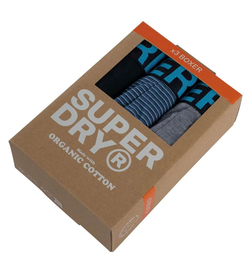 Superdry Mens 3 Pack Boxers Navy/Blue Stripe/Navy Feeder Northern