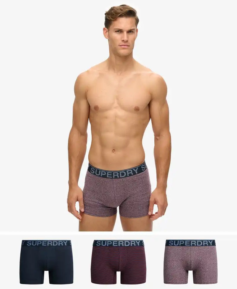 Superdry Mens 3 Pack Boxers Navy/Port Stripe/Grey Marl Northern