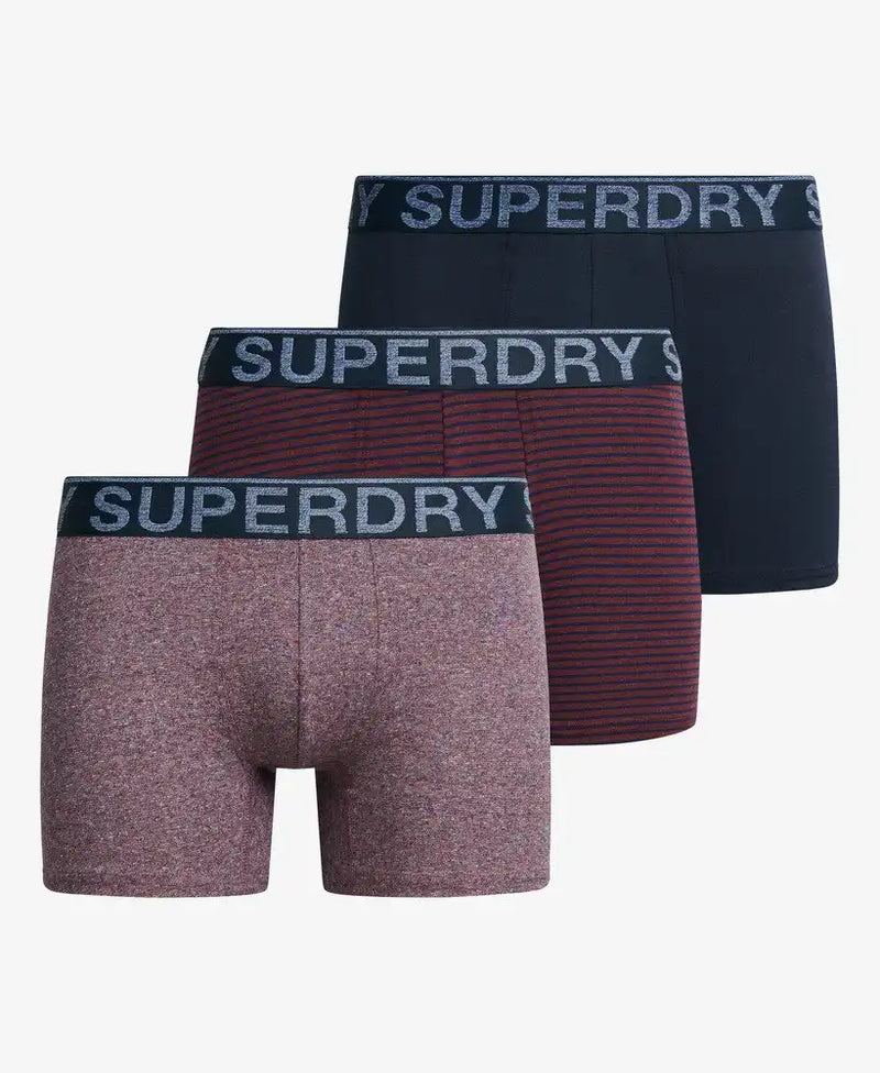 Superdry Mens 3 Pack Boxers Navy/Port Stripe/Grey Marl Northern