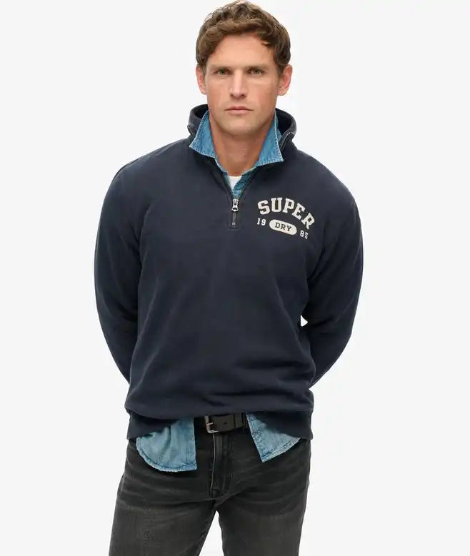 Superdry Mens Athletic Essential Half Zip Sweatshirt Bradley Navy