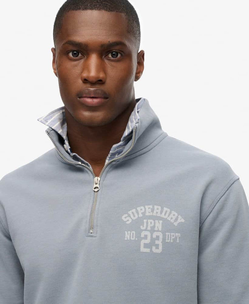 Superdry Mens Athletic Essential Half Zip Sweatshirt Flint Stone Blue