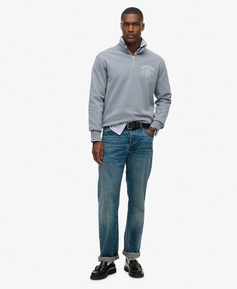 Superdry Mens Athletic Essential Half Zip Sweatshirt Flint Stone Blue