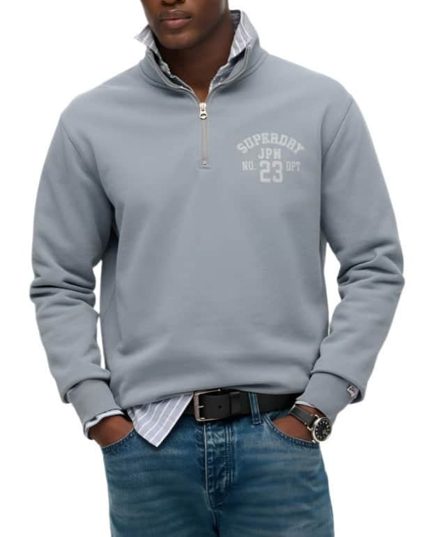Superdry Mens Athletic Essential Half Zip Sweatshirt Flint Stone Blue