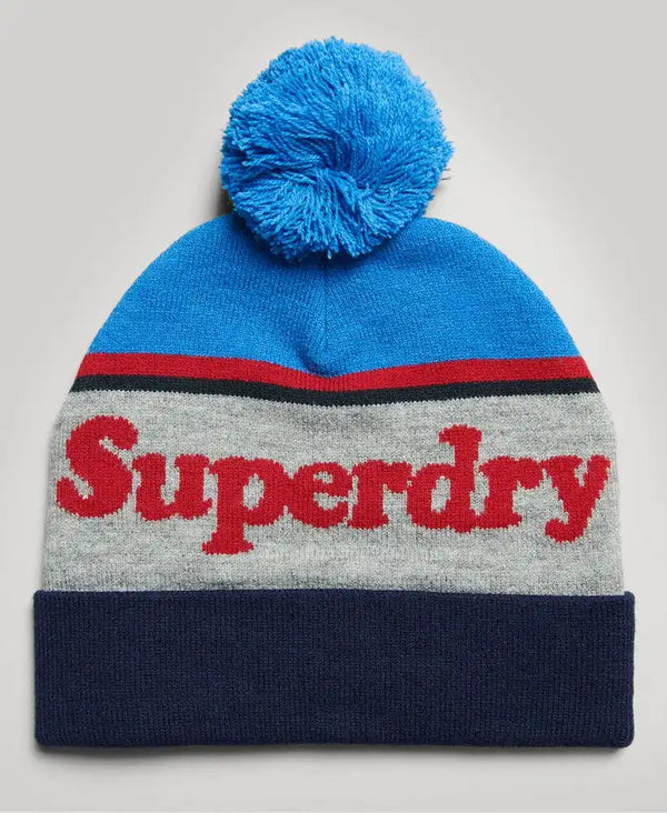 Superdry Mens Beanie Bobble Hat New Royal Blue/Red Northern Ireland