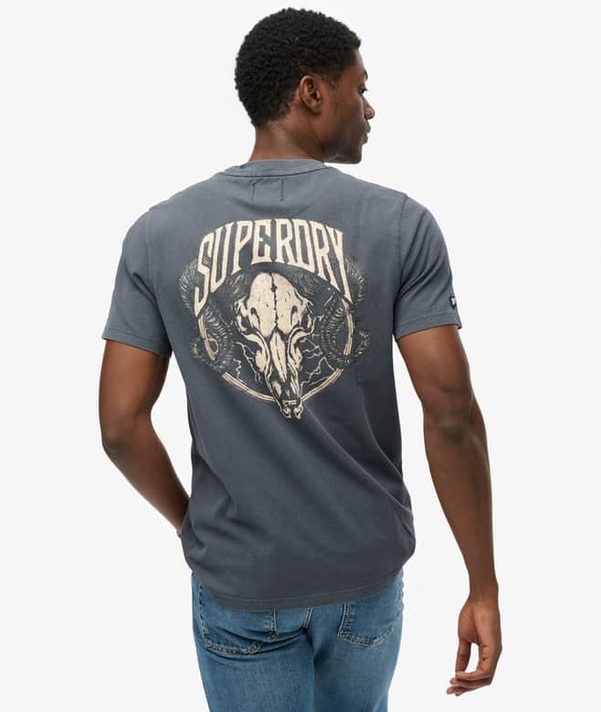 Superdry Mens Biker Rock Relaxed T-Shirt Heavy Backstage Black